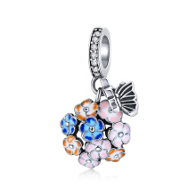 925 Sterling Silver Garden Colorful Flower Cubic Zircon Bracelet Charm